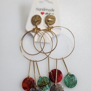 Handmade Gold and Multicolor Dangle Earrings